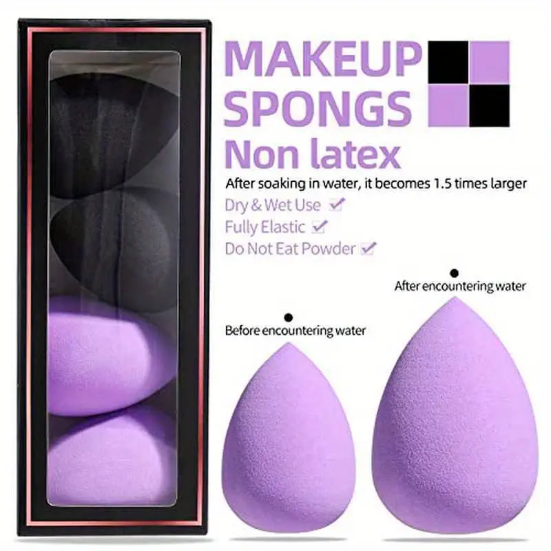 BS-MALL Premium Synthetic Makeup Brush Set 18 Pieces (Including Foundation, Concealer, Eyeshadow) + 4 Pieces Beauty Sponge Set Purple cute room stuff makeup brushes set