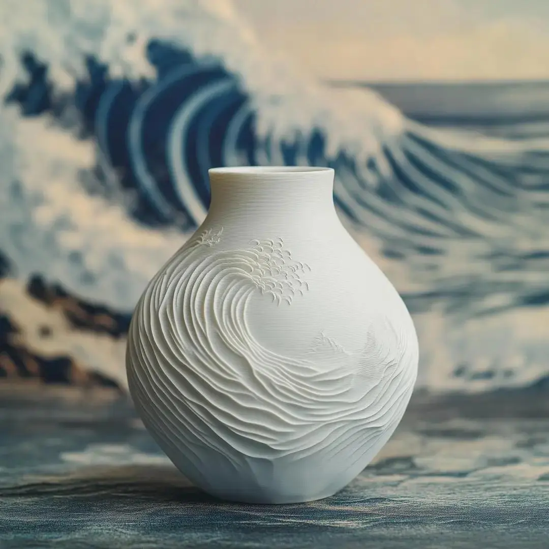Hokusai Wave Vase | Japanese Art Decor Centerpiece