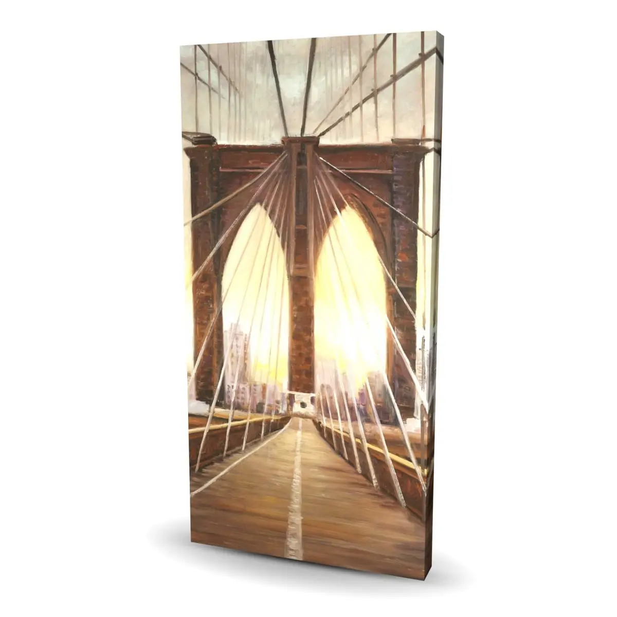 212 MAIN Hyperrealist Canvas Artwork - 24x48 in Brooklyn Bridge Sunset Urban Landscapes, Colorful Home Decor, Ideal Gift for Art Enthusiasts