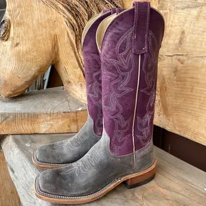 Anderson Bean Women’s Stone Waxy Kudu and Sangria Sinsation Square Toe Cowboy Boots 330488