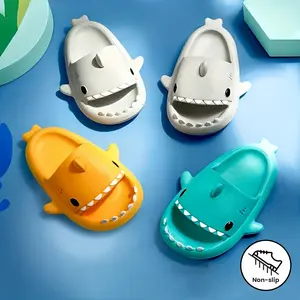 Boys Girls Cartoon Shark Lightweight Non-Slip Open Toe Slides For Summer
