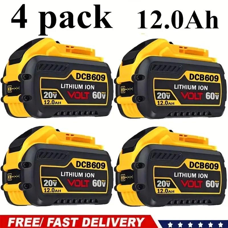 12000mAh Heavy-Duty Lithium-Ion Replacement Batteries for DEWALT FLEXVOLT 20V/60V MAX Tools, with 3 LED Lights & Overload Protection, Compatible with DCB200, DCB201, DCB203, DCB204, DCB206, DCB207, DCB208, DCB606, DCB609, DCB612 Power Tool Accessory