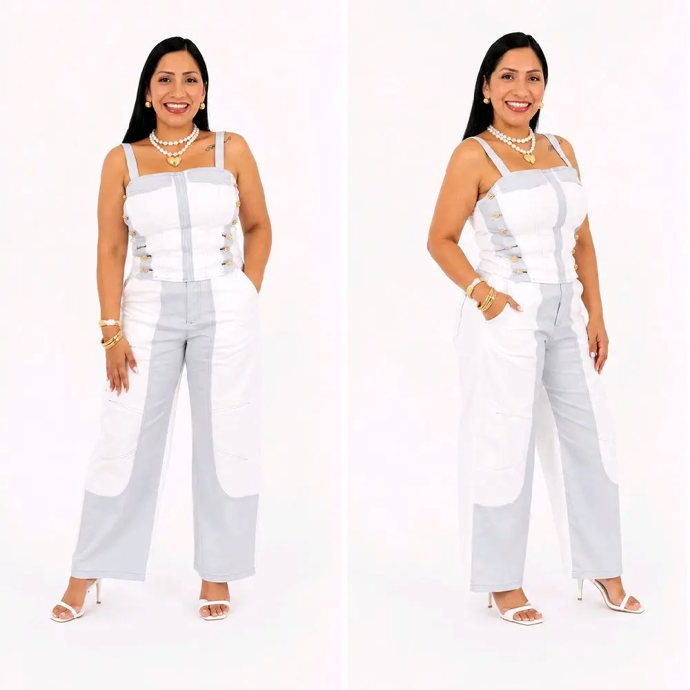 Set Denim Contrast Elegance de Dos PiezasSet Denim Contrast Elegance de Dos Piezas