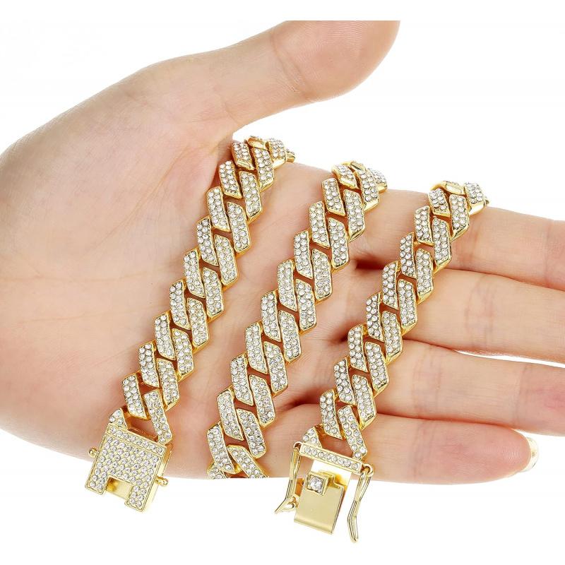 Cuban Link Chain for Men Women Iced Out Silver/Gold/Rose Gold Miami Cuban Necklace Bling Diamond Chain Hip Hop Jewelry with Gift Box