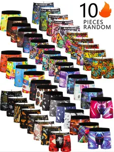 Random Men's All Over Print Boxer Brief, Underwear Boxer Briefs, Casual Comfy Breathable Underwear for Daily Wear, Mens Underwear for All Seasons