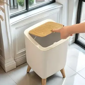 Square plastic trash can with lid and button, for bedroom, bathroom, living room, office and kitchen-Household Waste Bin-odor-resistant trash can-available in 9.84 liters and 1.89 liters-easy to clean and use-very suitable for home and business use!