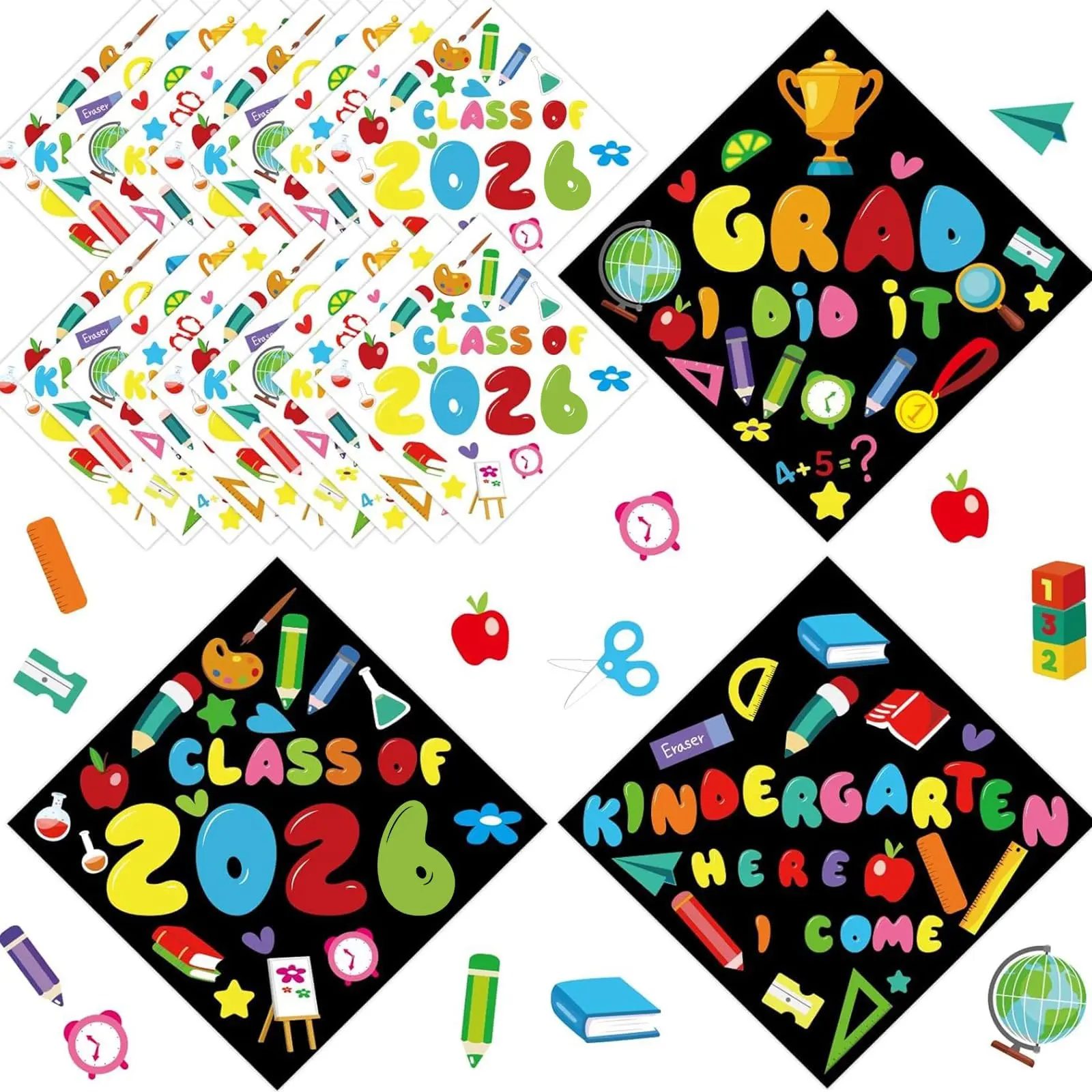 24 Pcs Graduation Cap Topper Craft for, 2026 DIY Art Stickers Carft for Grad Hat Top Congrats Grad Decoration Set