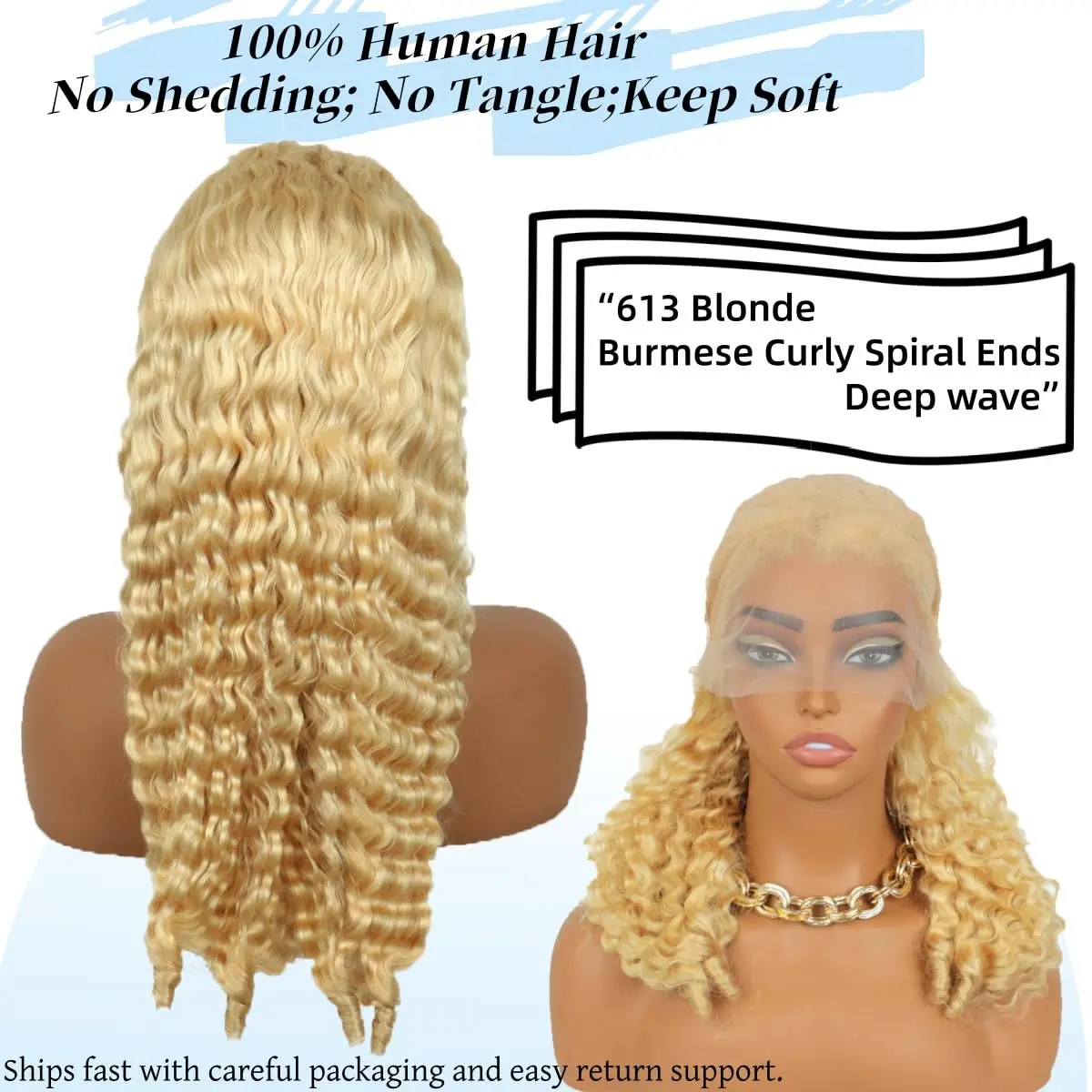 30 Inch Blonde Burmese Curly Wig Human Hair 613 13x6 Lace 