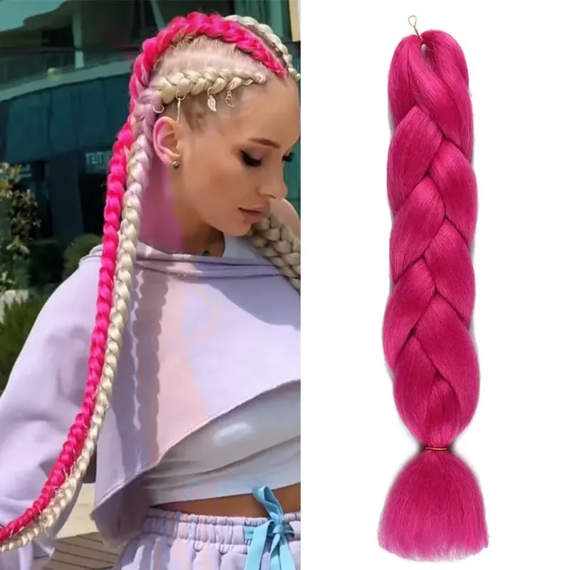 Pink Jumbo Braiding Hair Extension 1pcs/Lot Crochet Braids Hair 100g/pc Hot Pink braiding hair Synthetic Crochet Braids Hair Extension (24Inch Rosy Pink)