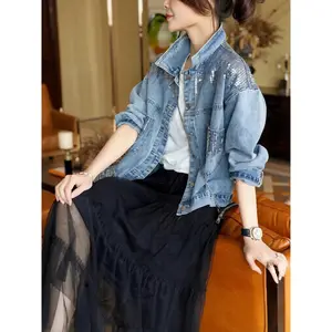 2026 Women's Sequined Denim Jacket Spring and Autumn Denim Coat Women's Jacket