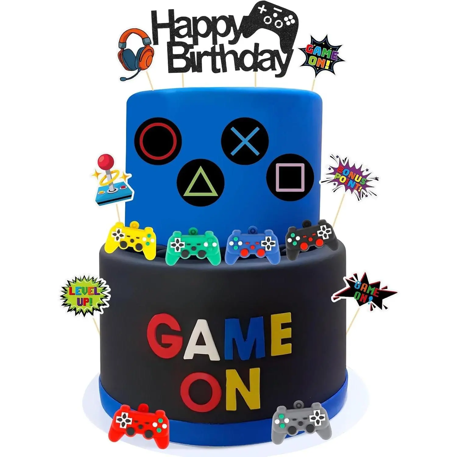 17 Pcs Video Game Cake Topper Decoration for Birthday Party Supplies | Multicolor Game Controller Pattern,Gamer Party