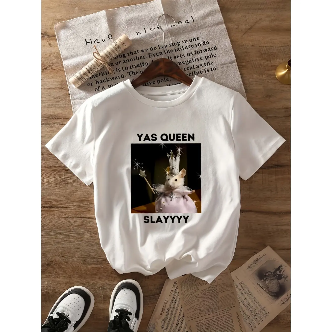 Queen Mouse Graphic T-Shirt, Unisex Classic Fit Crewneck Top, Soft Breathable Fabric for All Seasons Casual Wear, Tshirt, Garment, Customized, Menswear, Crew Neck, Fitted, Shortsleeve, Round Neck, Graphic Print, Soft Fabric