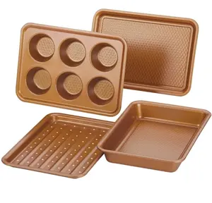 4-Piece Bakeware Toaster Oven Baking Set, Copper, 22.75 x 11.60 x 8.25 Inches