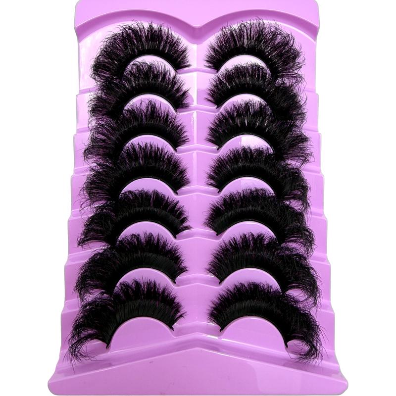 7 Pairs Natural Looking Thick & Fluffy Faux Mink 3D Eyelashes, Russian Volume Lashes Drama Messy Mink Eyelashes, Smart Long Winged Fox Eye Lifting & Lengthening Eyelash Extension Kit, Full Lash Strip Reusable For Daily & Party Use