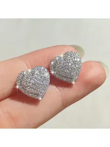 1 Pair Fashion Synthetic Cubic Zircon Heart Stud Earrings, Suitable for Daily Wear, Parties & Valentine's Day Gifts