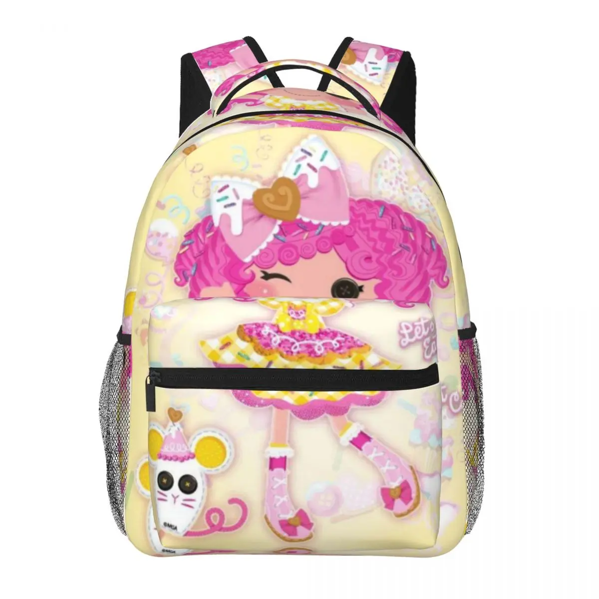 Pink Curly Hair Lalaloopsy Backpacks for School Large Capacity Full Print Lalaloopsy Laptop Daypack for Campus Daily Commute Durable Lightweight Lalaloopsy School Bag for Teens Students