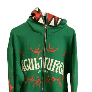 Xcultured Hunter Green Classic Full Zip-Up Men's Jacket with 3D Puff Print - Casual Streetwear Hoodie