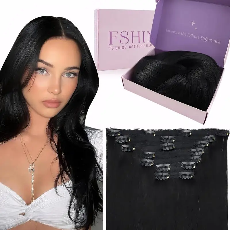 Fshine Thick Seamless Pure Color Clip in Hair Extensions | Real Human Straight Hair 7pcs
