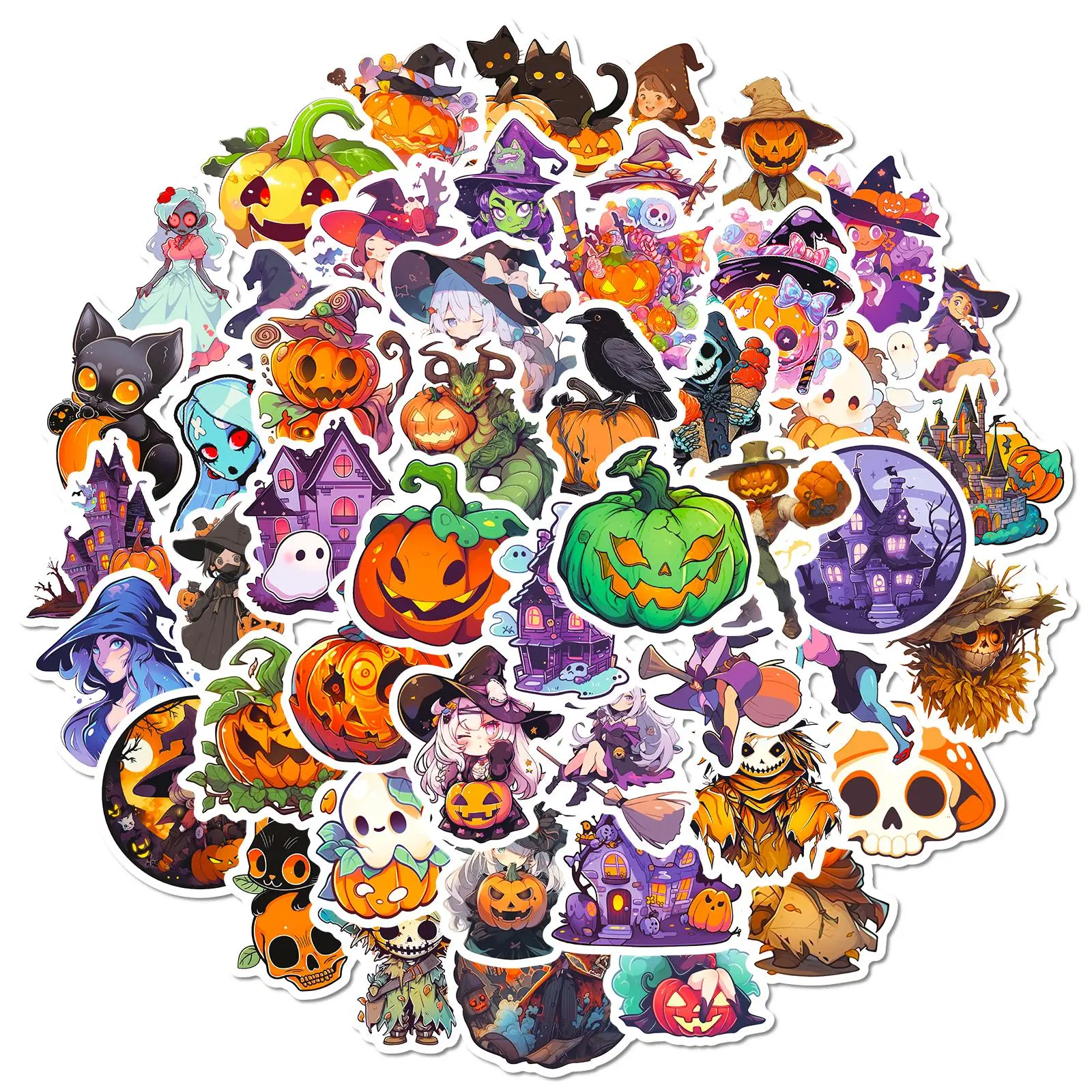 Halloween Sticker, 50pcs Graffiti Stickers Ghost Witch Bat Carnival Stickers, Vinyl Stickers, Pumpkin Sticker for Mobile Cases Laptop Decal, Halloween