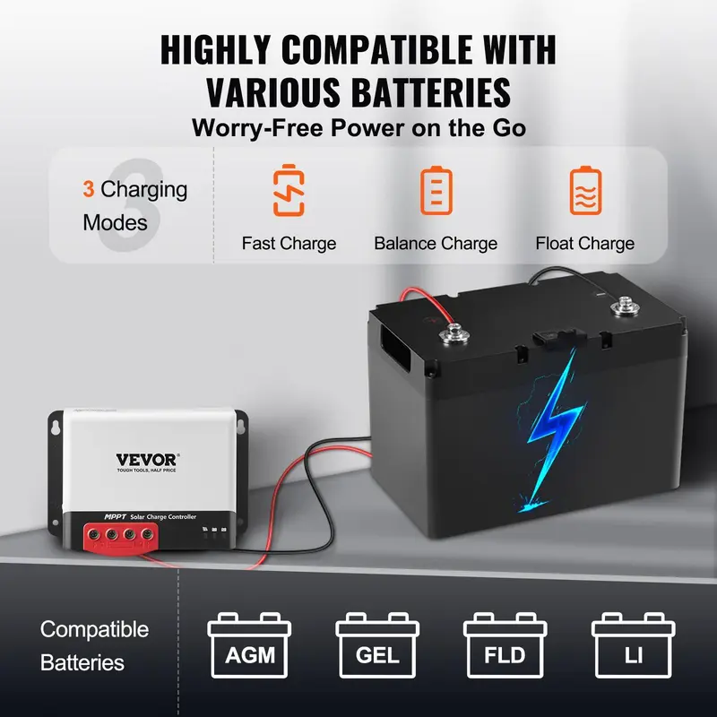 【Fallpicks】VEVOR 50A MPPT Solar Charge Controller, 12V / 24V Auto DC Input, Solar Panel Regulator Charger with Bluetooth Module, 98% Charging Efficiency for Sealed(AGM), Gel, Flooded and Lithium Battery Charging 【Fallpicks】VEVOR 50A MPPT Solar Charge Controller, 12V / 24V Auto DC Input, Solar Panel Regulator Charger with Bluetooth Module, 98% Charging Efficiency for Sealed(AGM), Gel, Flooded and Lithium Battery Charging