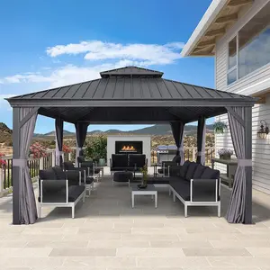 PURPLE LEAF 12' x 24' Patio Gazebo For Backyard | Hardtop Galvanized Steel Grey Frame With Upgrade Curtain