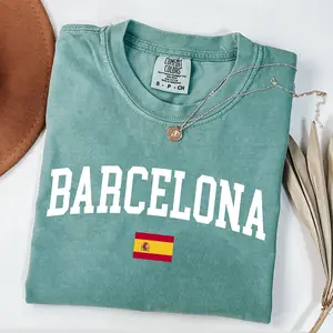 Comfort Colors Barcelona Shirt, Vintage Apparel Women Clothing Vacation Trip Gift Flag