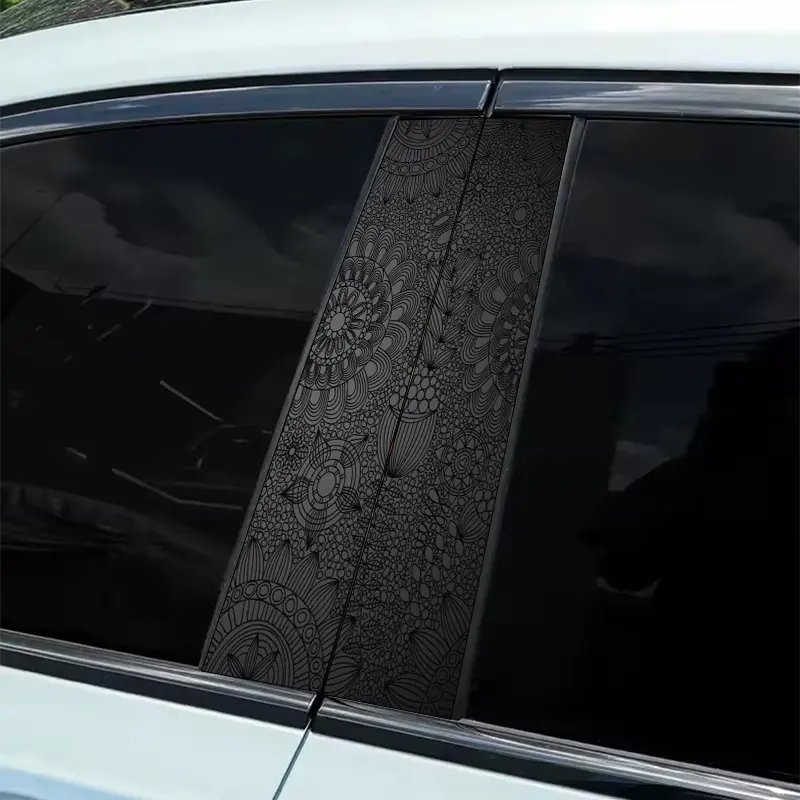 2 pieces black and white mandala pattern car sticker, durable glossy vinyl material, easy to paste B-pillar stickers, suitable for cars, trucks, SUVs, decorative accessories, art stickers, Car decals, Automobile Decals, Car Vehicle Decoration