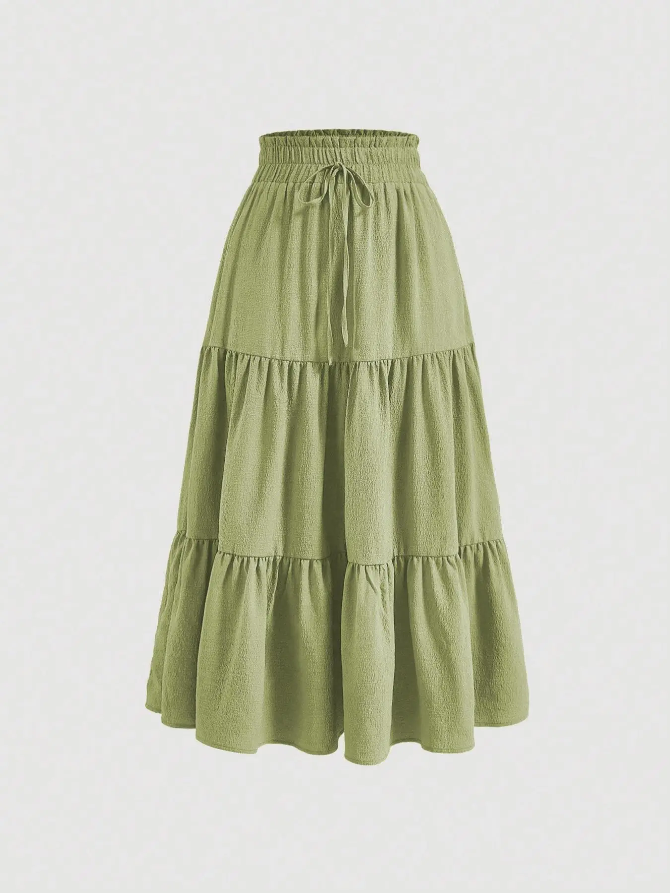 [Plus Size] Women's Plain Tie Front Ruffle Hem Bohemian Boho Skirt, Casual Stretchy Adjustable Elastic Waist Frill Trim Fit Flared A Line Skirt for Daily Wear, Ladies Bottoms for All Seasons