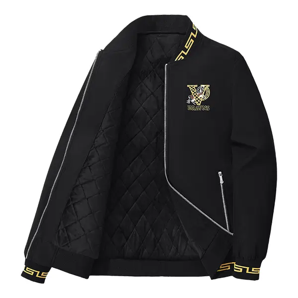 Baseball Jacket Men Vintage Golden Floral Embroidered Quilted Coat Fashion Casual Zipper Up Outerwear Black