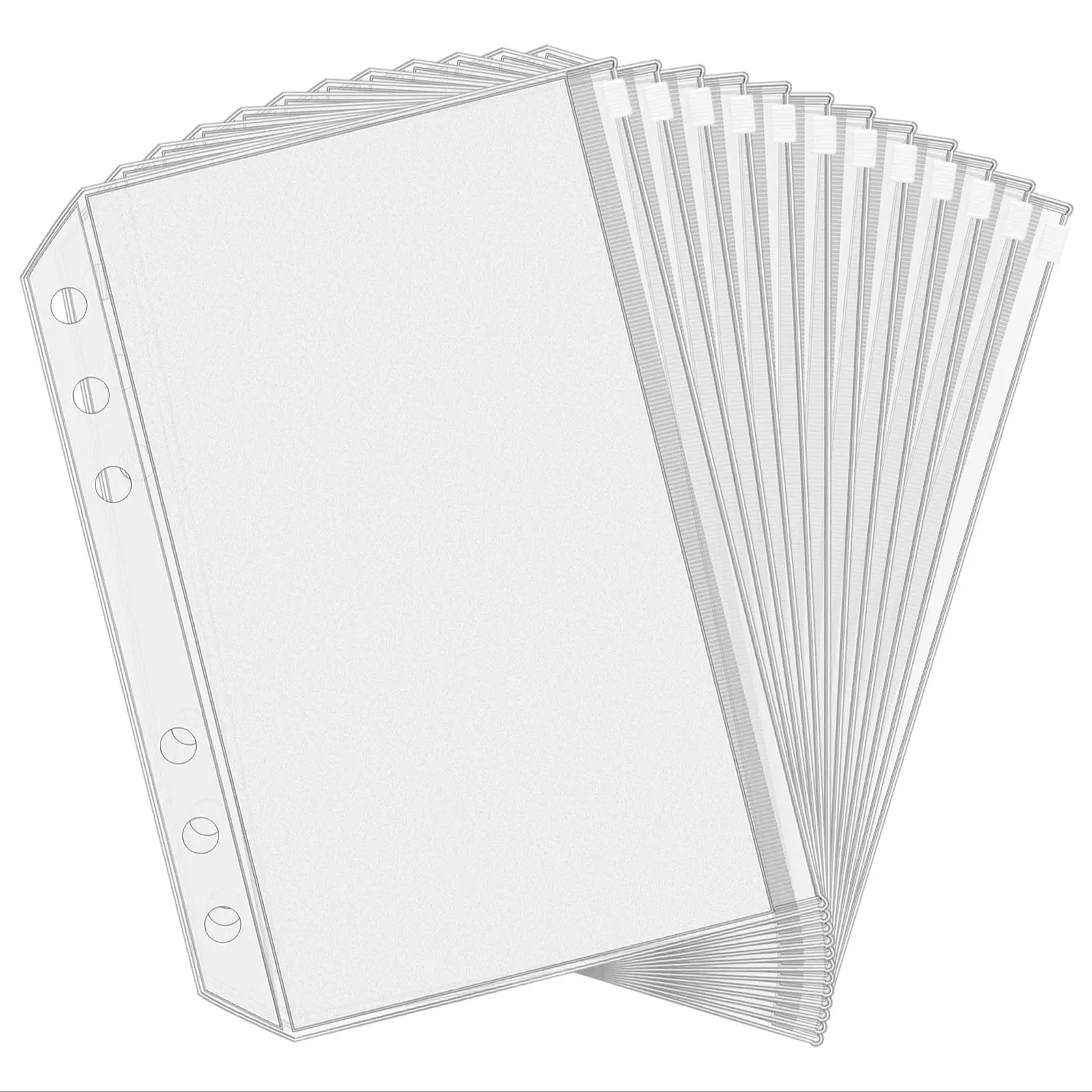 New A5 A6 Color 6PCS Binder Pockets Binder Zipper Folders for 6-Ring Notebook Binder Waterproof PVC Leaf Document Filing Bag