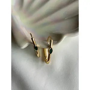 Green Almond Crystal Oval Earrings