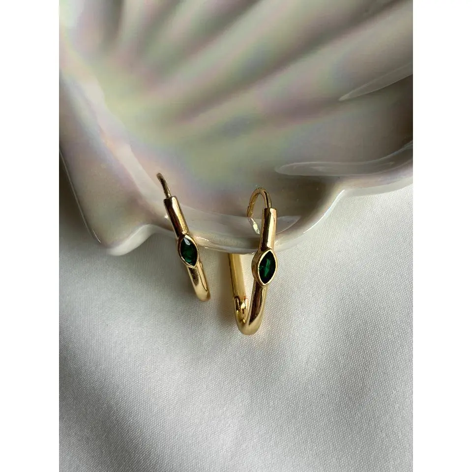 Green Almond Crystal Oval Earrings