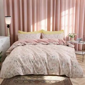 Rose Rabbit Print Bedding Set, 3 Counts/set Including 1 Duvet Cover & 2 Pillowcases without Filler, Soft Comfortable Bedding Set for Home Bedroom Hotel