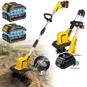 Cordless Electric Cultivator for Gardening, Mini Cultivator with 2×4.0AH Battery and Charger, 48 Steel Tine Soil Tillage Rotary Tiller