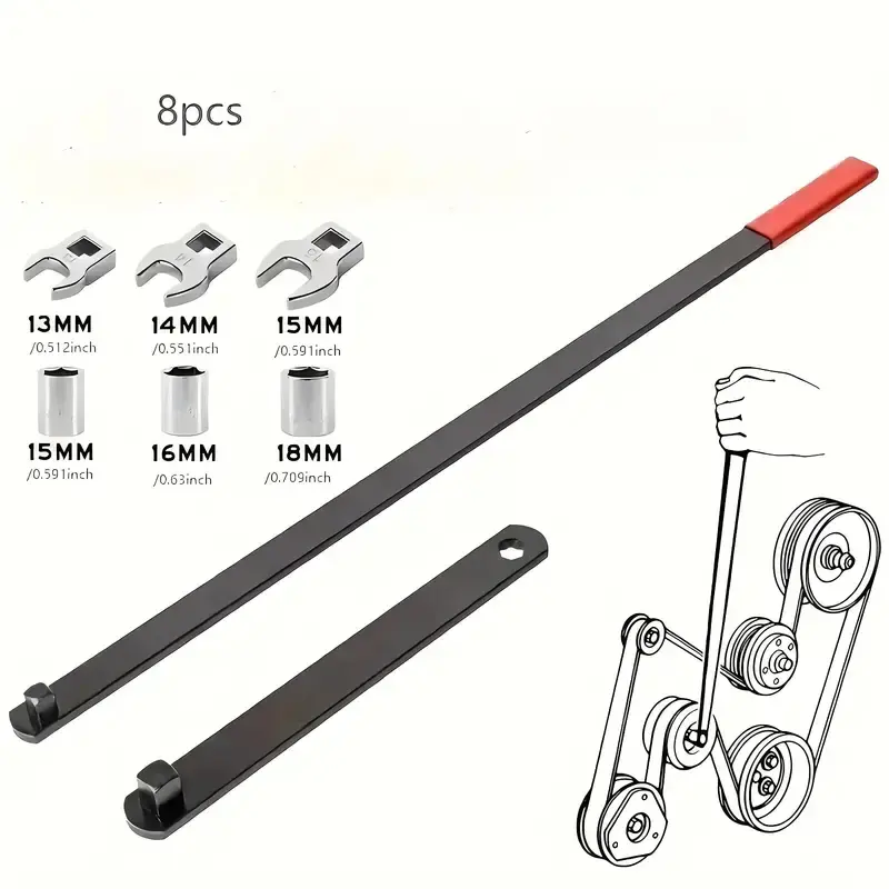 8pcs Carbon Steel Serpentine Belt Tool Set, Automotive Maintenance Tools for Car Belt Removal & Installation, Compatible with Most Car Models, Durable, Efficient Repair Aid