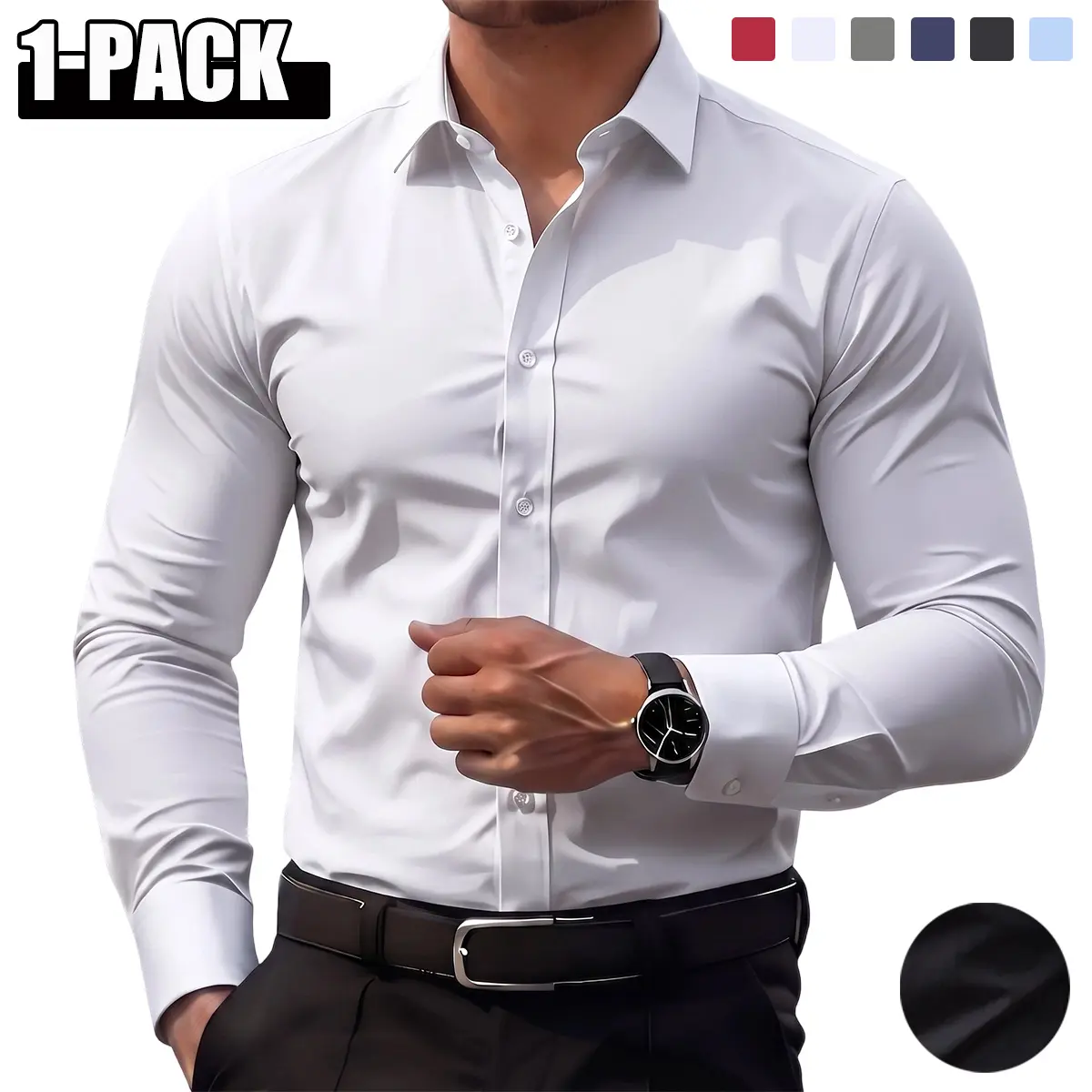 JOGWAVE Men’s Dress Shirt, Four-Way Stretch Long Sleeve Collared Solid Color Button-Up for Weddings & Dates, Breathable Business Casual Men’s Wear, Wrinkle-Free Travel Shirt, Men’s Top, Fashion Style