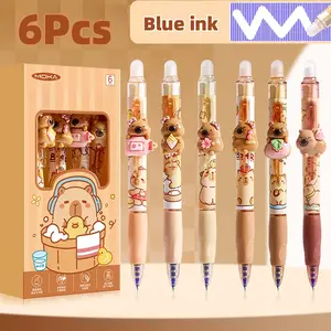 6pcs Erasable Neutral Pens Set, Quick-Dry Light Weight, Self-Erasing Tip, 0.5mm Blue Ink, Ideal for Office School Supplies, Aesthetic Pens, Smooth Writing Pens