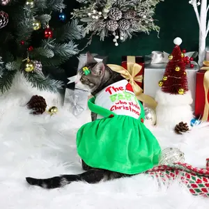 Festival Themed Pet Dress, Cute Letters Printed Pet Dress with Heart Ornaments, Warm Puppy Clothes, Dog & Cat Clothing Supplies, Christmas Gift