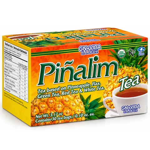 Piñalim Decaf Herbal Beverage by GN+Vida - Pineapple, Flaxseed, Green, Red & White Tea Blend - 30 Bags (3.17 oz/90 g) Tropical Infusion for Adults, Promotes Better Immune System