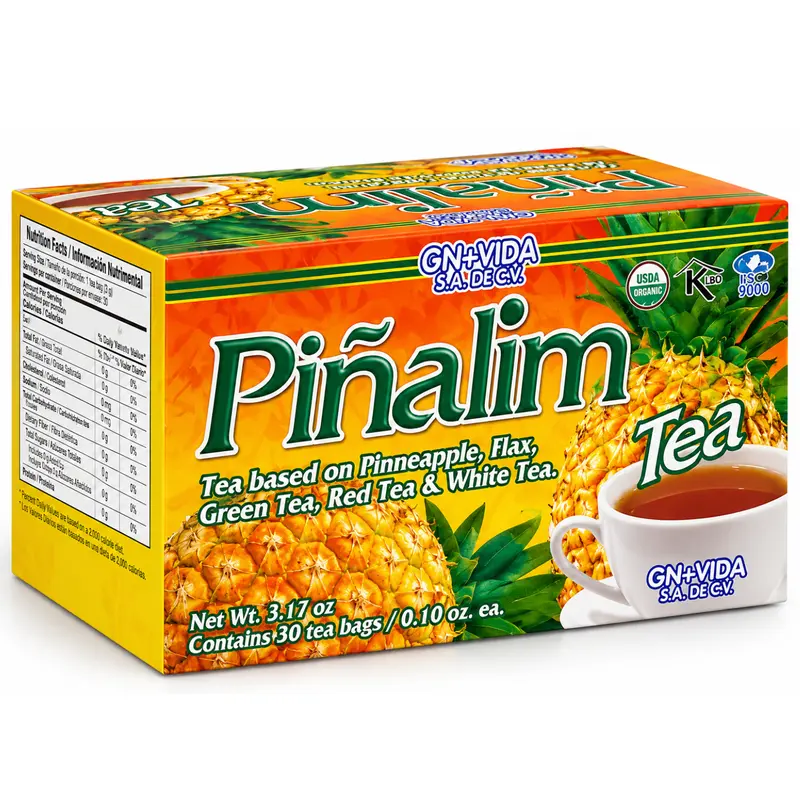 Piñalim Decaf Herbal Beverage by GN+Vida - Pineapple, Flaxseed, Green, Red & White Tea Blend - 30 Bags (3.17 oz/90 g) Tropical Infusion for Adults, Promotes Better Immune System