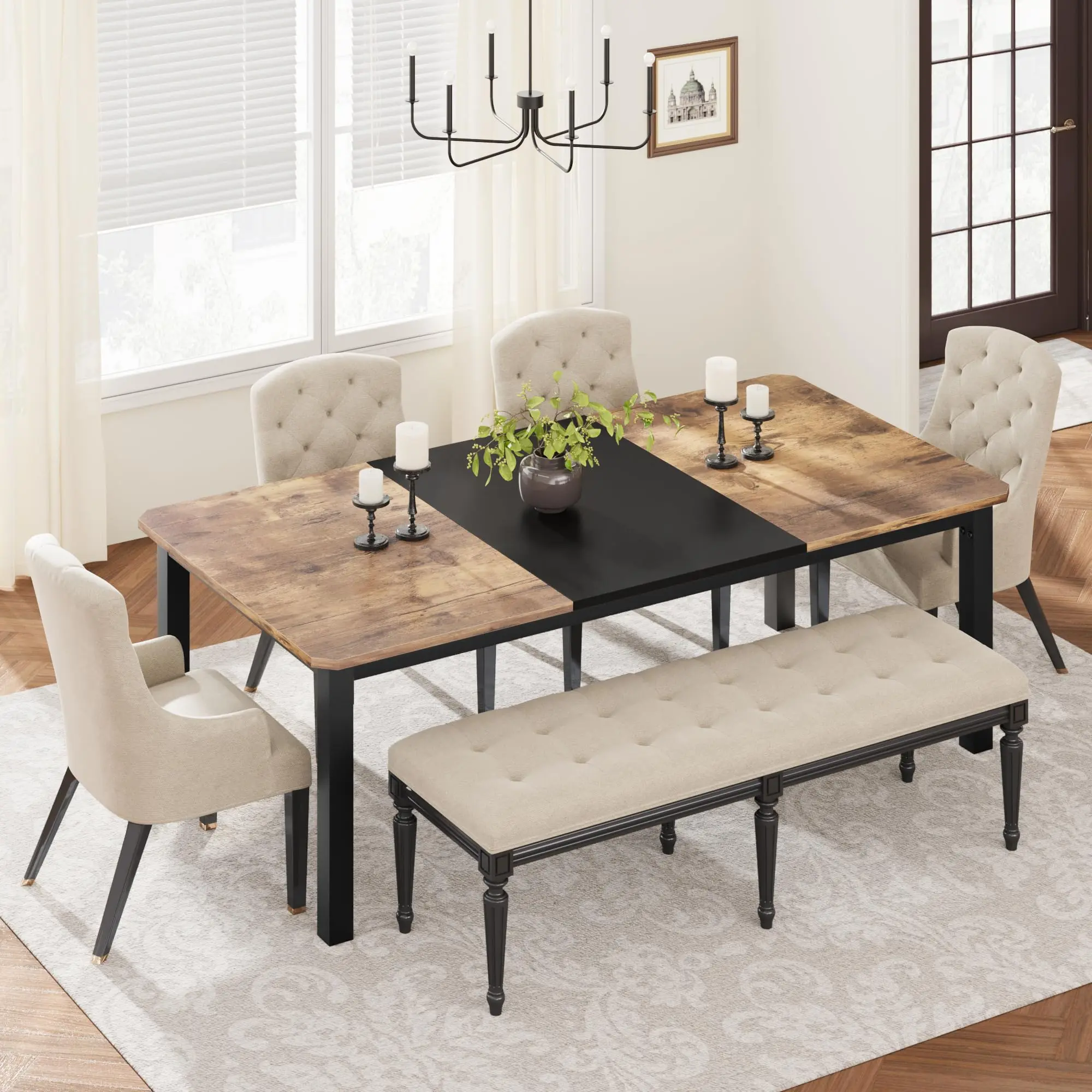 78.7 Inch Long Kitchen Table for 6-8, Dining Room Table for Kitchen Living Room, Large Rectangular Dinner Tables, Industrial Indoor Restaurant Tables with Sturdy Metal Frame(Table Only)