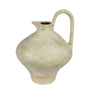 Umbria White Ceramic Decorative Pitcher – Wabi-Sabi Tall Handle Accent (Small)