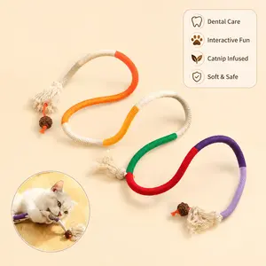 1 Count Cotton Rope Cat Chew Toy, Soft Wear Resistant with Tassel and Silvervine Fruit for Indoor Cats Teeth Grinding Interactive Play