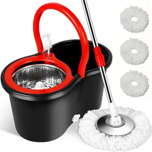 Mop Bucket Set with 360° Spin Mop and Bucket System 3 Microfiber Heads 61In Adjustable Handle，Spinning Mop Bucket with Wringer Set，new mop