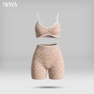 Women's Workout 2-Piece Sets, Summer Sports Leopard Bra & Biker Shorts Sets for Women with Contrasting Colors, Seamless Thin Straps, Gym Tracksuits Summervibes, Workout Sets Women