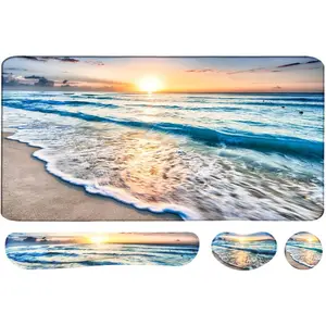 4-In-1 Large Gaming Mouse Pad, Keyboard Wrist Rest Pad & Wrist Support Mousepad Set, Extended Desk Pad Waterproof Desk Mat for Home Office Study Game-Beach WB WEIRDBEAST