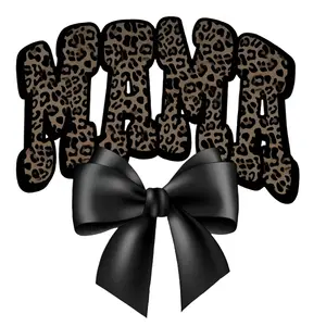 Leopard Mama With Black Bow Direct To Film Print, DTF Print, Ready To Press Transfer for T-Shirts