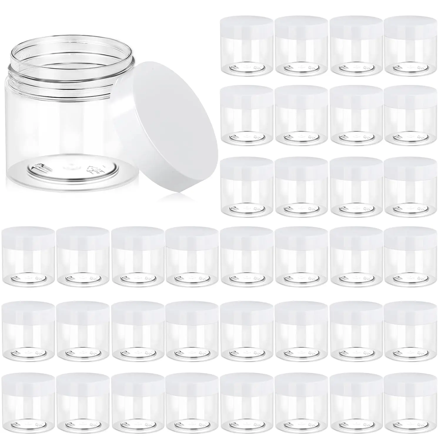 36 Pack 6 OZ Plastic Jars Round Clear  Container Jars with White Lids,  for Lotion, Slime,Cream, Ointments, Makeup, Eye Shadow, Samples, Pot, Travel Storage