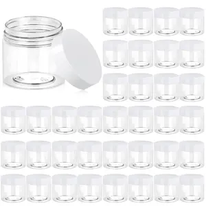 36 Pack 6 OZ Plastic Jars Round Clear  Container Jars with White Lids,  for Lotion, Slime,Cream, Ointments, Makeup, Eye Shadow, Samples, Pot, Travel Storage