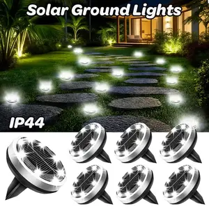 7 Pack Solar Ground Lights Outdoor, 8 LED Solar Powered Disk Lights with Stainless Steel Panel, IP44 Waterproof Landscape Path Lights for Patio Yard Pathway Walkway Driveway Garden tiktokshopspringglowup